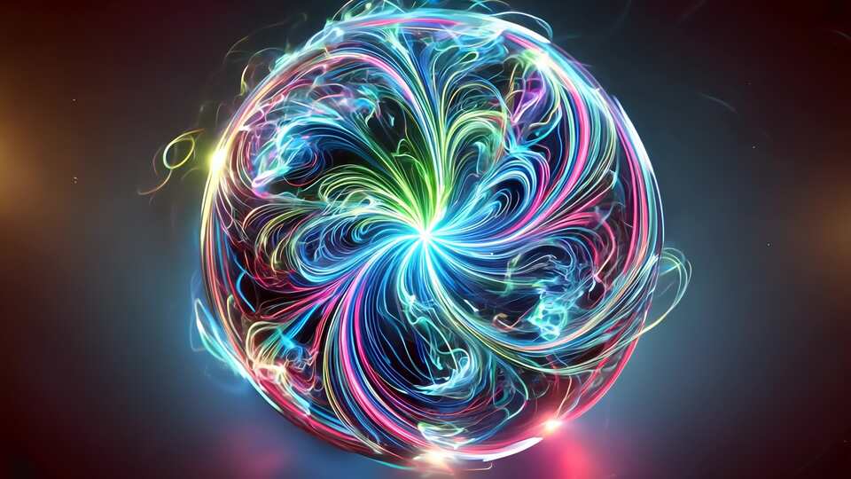 Sfera di Luci al Neon con Motivi di Energia Radiante