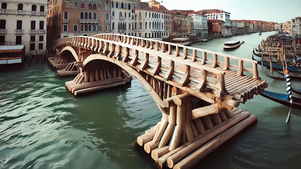 Maestoso Ponte in Legno sul Canal Grande di Venezia