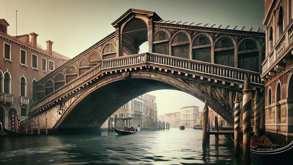 Ponte in Legno Ornato sul Canal Grande di Venezia