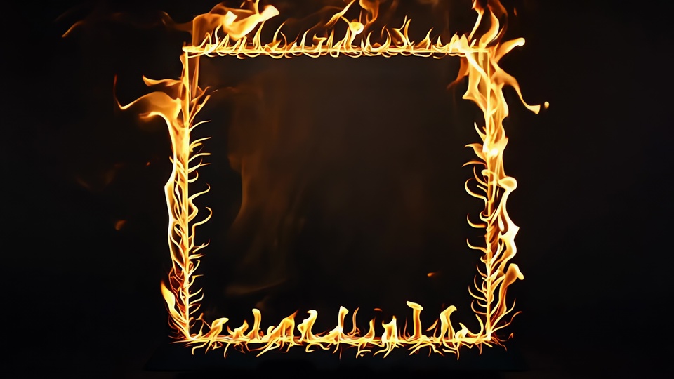 Square Fire Frame with Flickering Flames and Dark Center