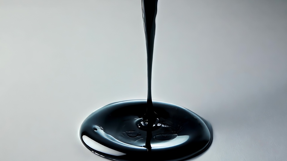 Liquido Nero che Gocciola su Superficie Chiara