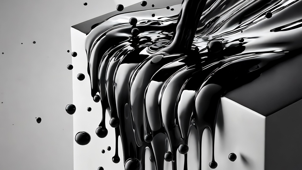 Liquido Nero che Fluisce su Blocco Bianco