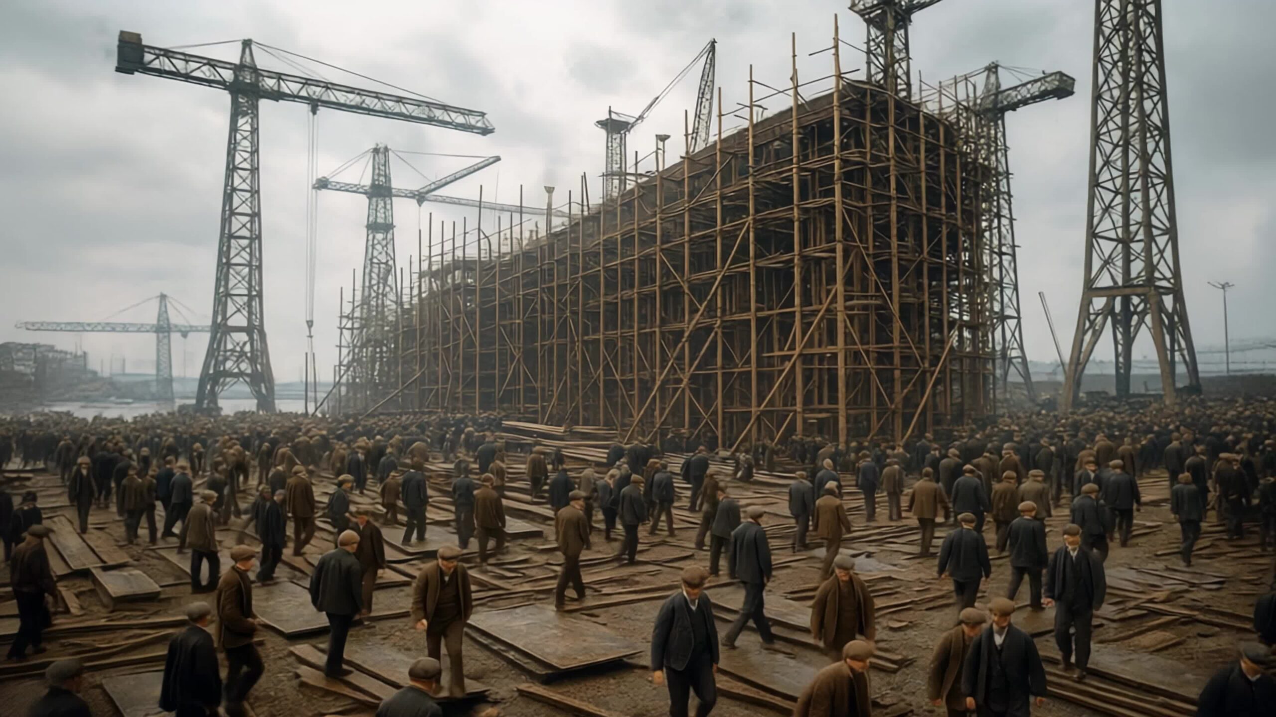 Gli operai nei cantieri del Titanic