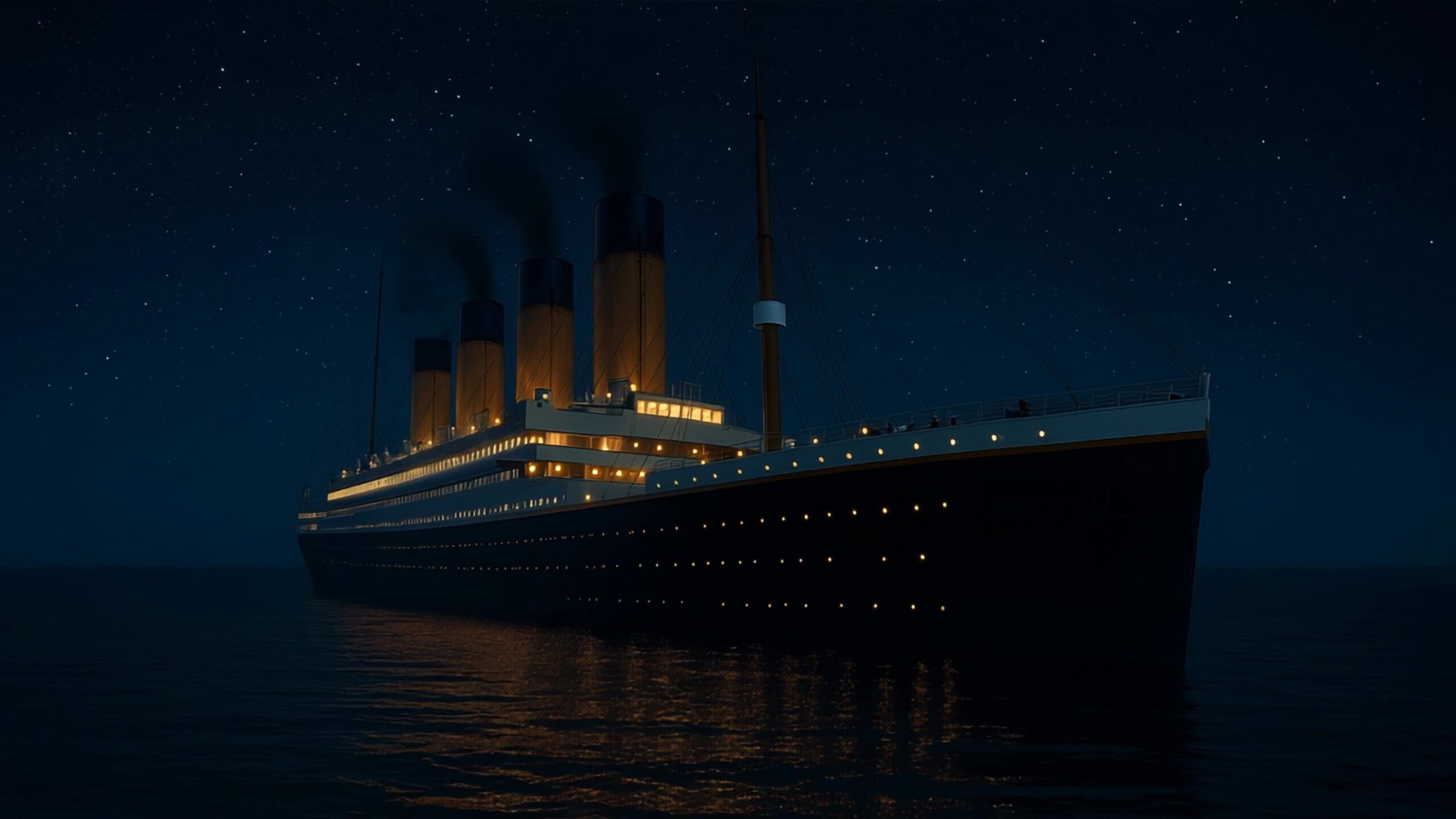 Ocean Liner Lit Up and Motionless at Night