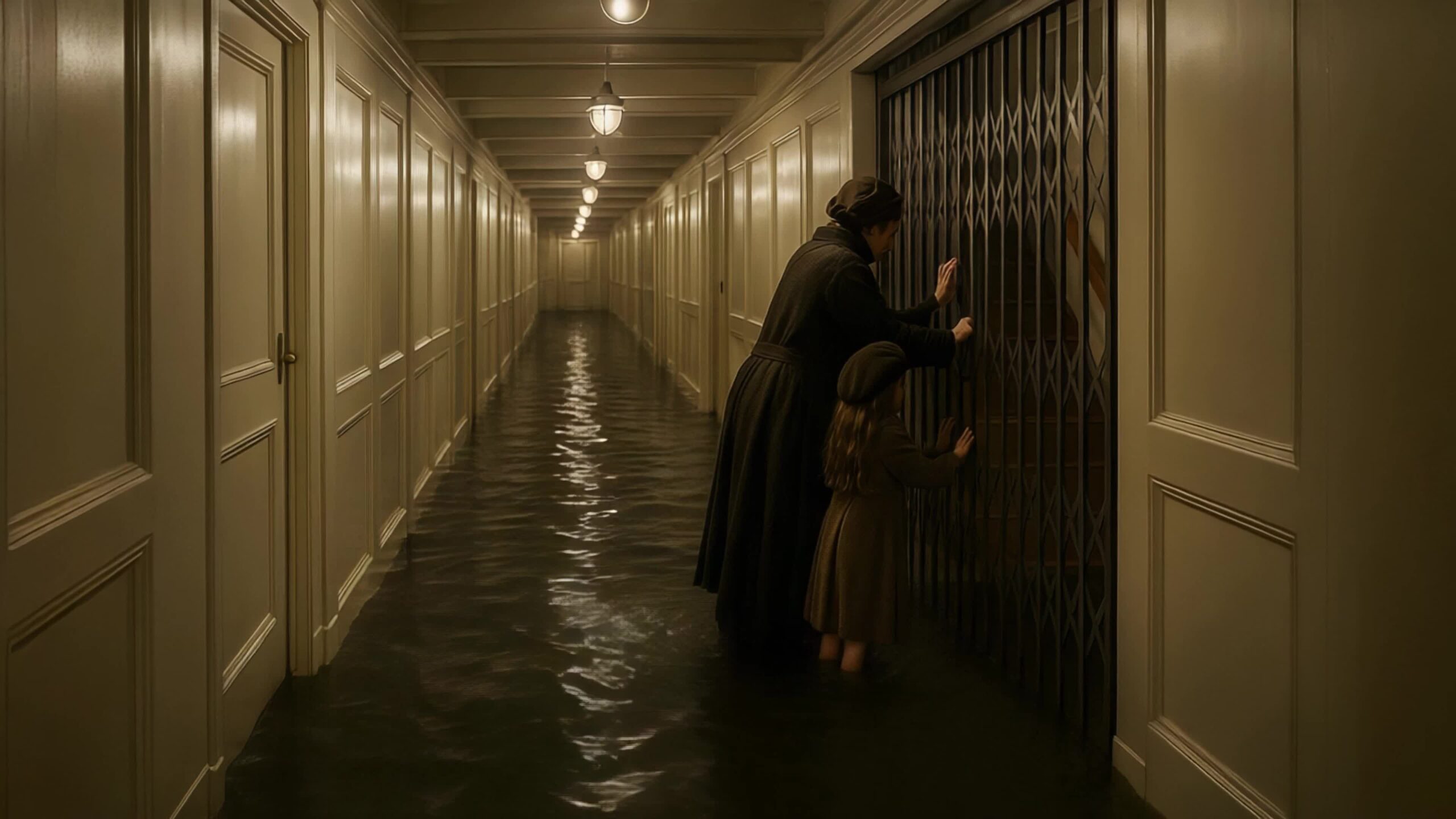Woman and Child Trapped in a Flooded Corridor