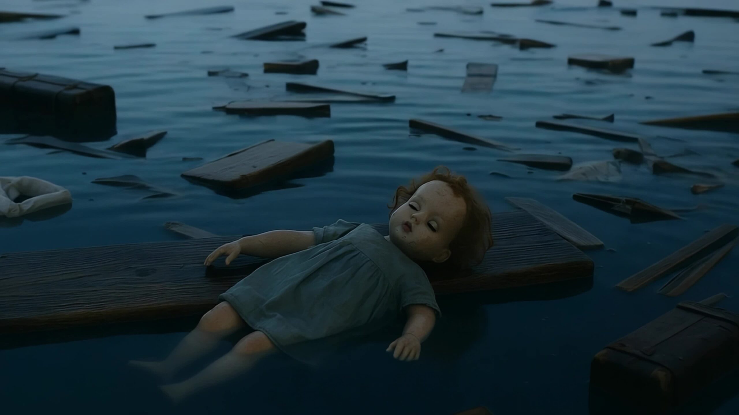 Floating Doll Among Titanic Debris After the Sinking