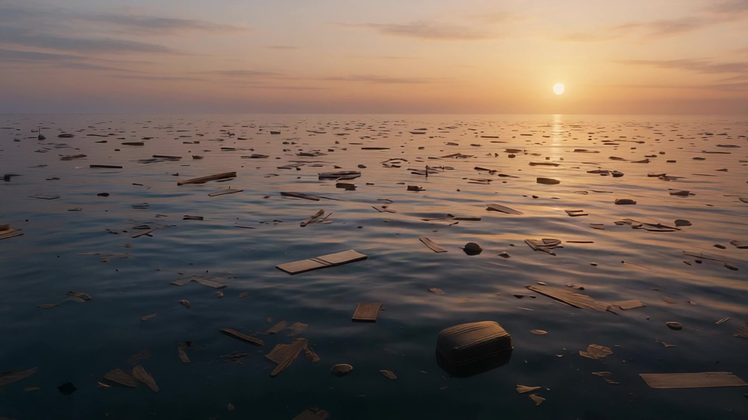 Titanic Debris Floating on the Ocean at Sunrise