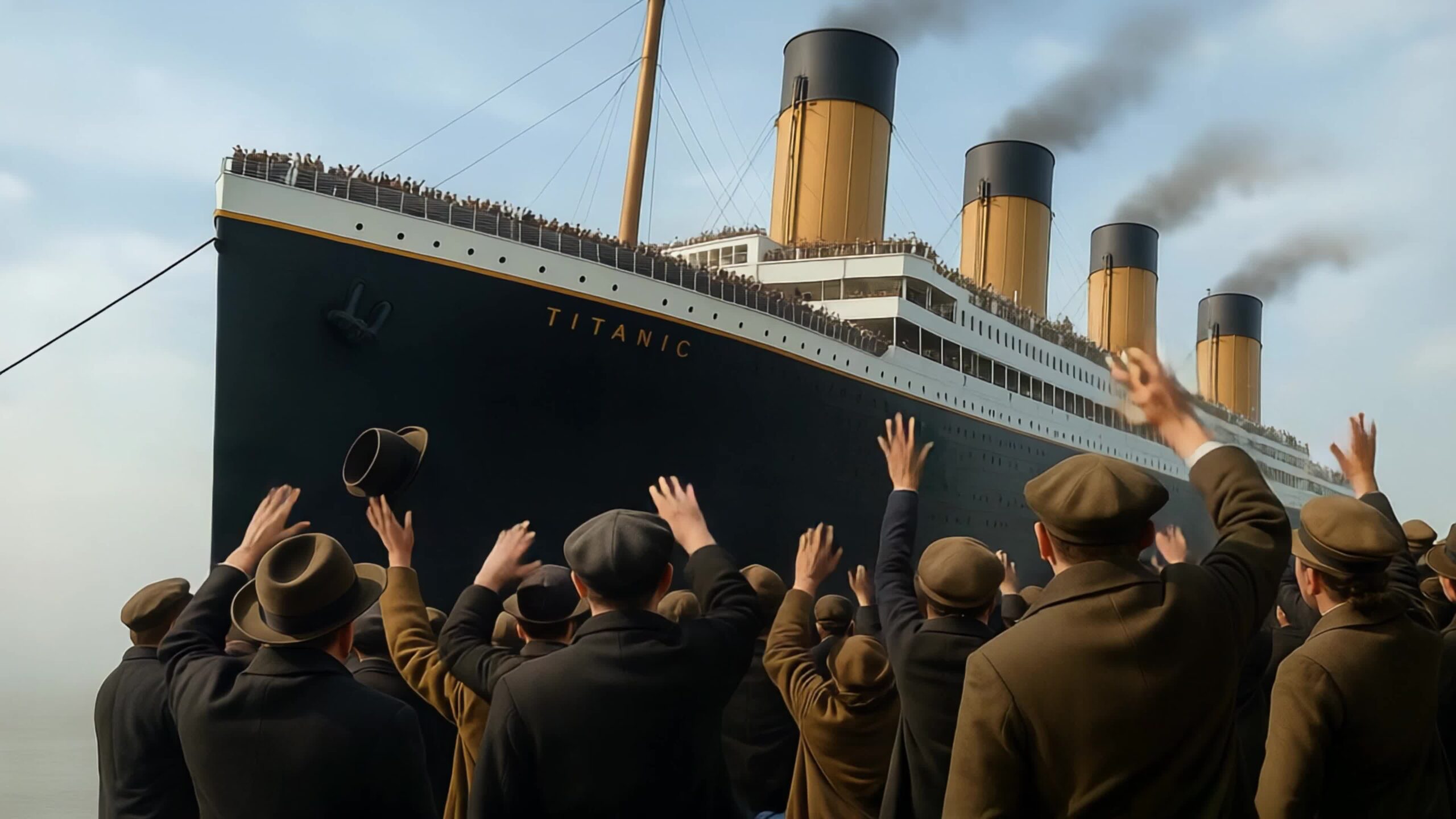 La folla saluta il Titanic in partenza