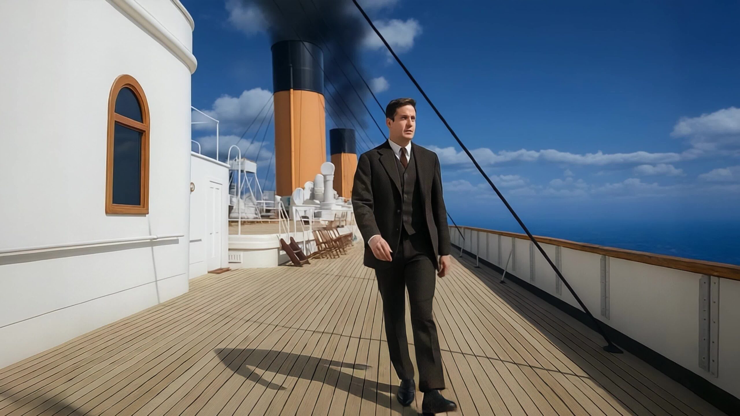 Walking on the deck of Titanic