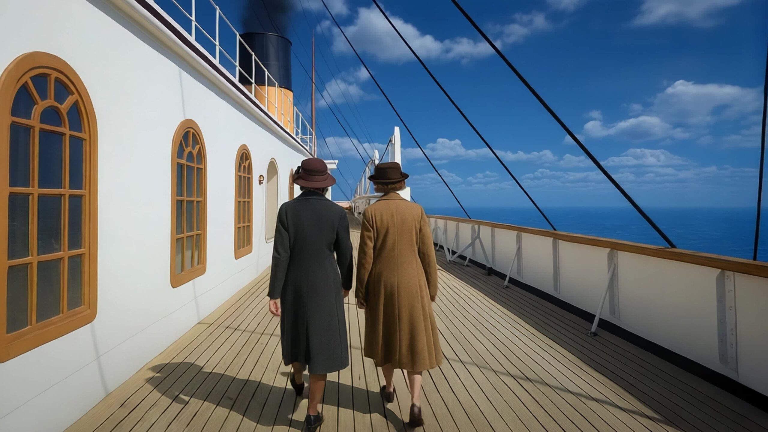 Passengers on the deck of Titanic