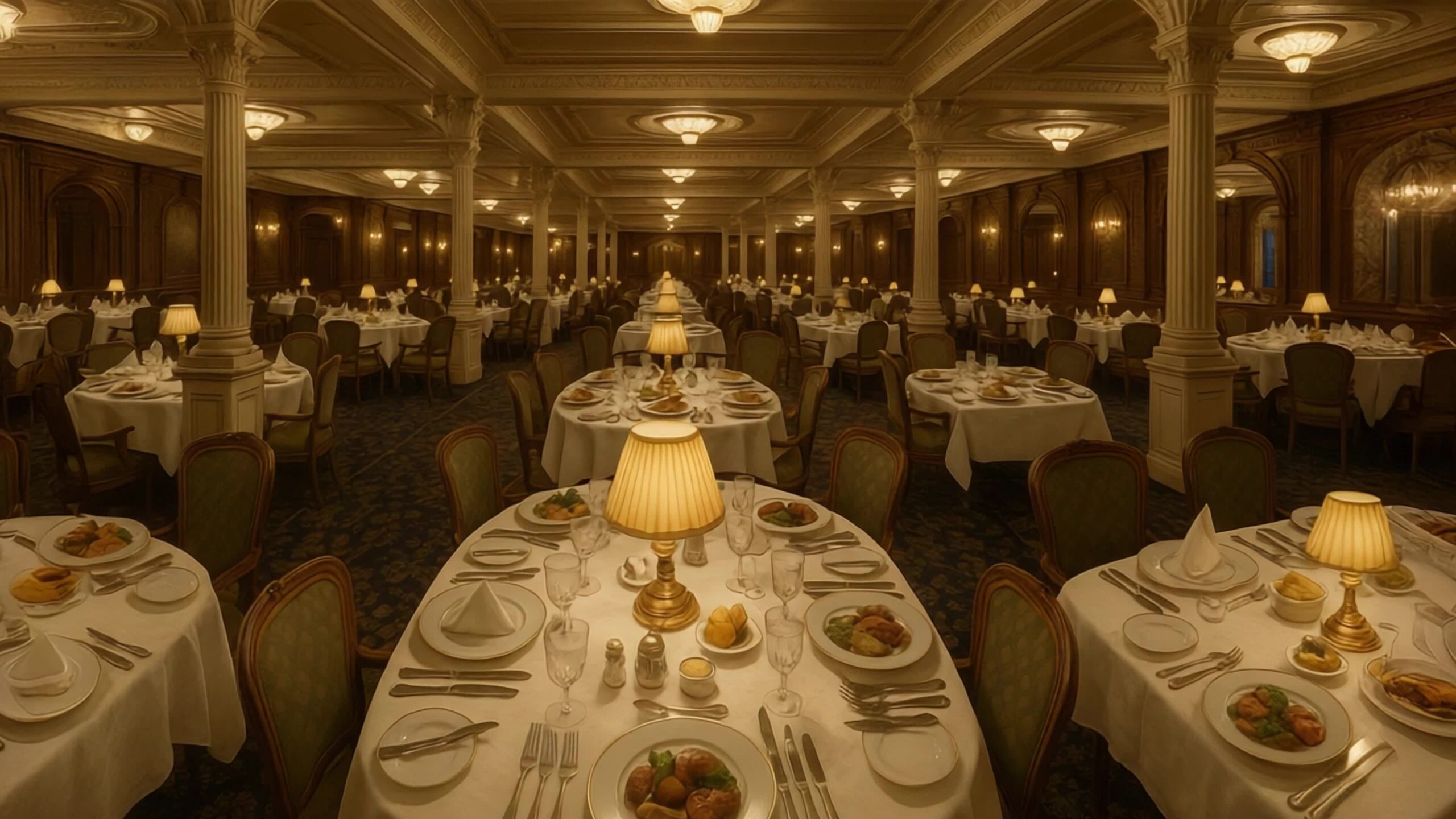 La sala da pranzo del Titanic pronta per la cena