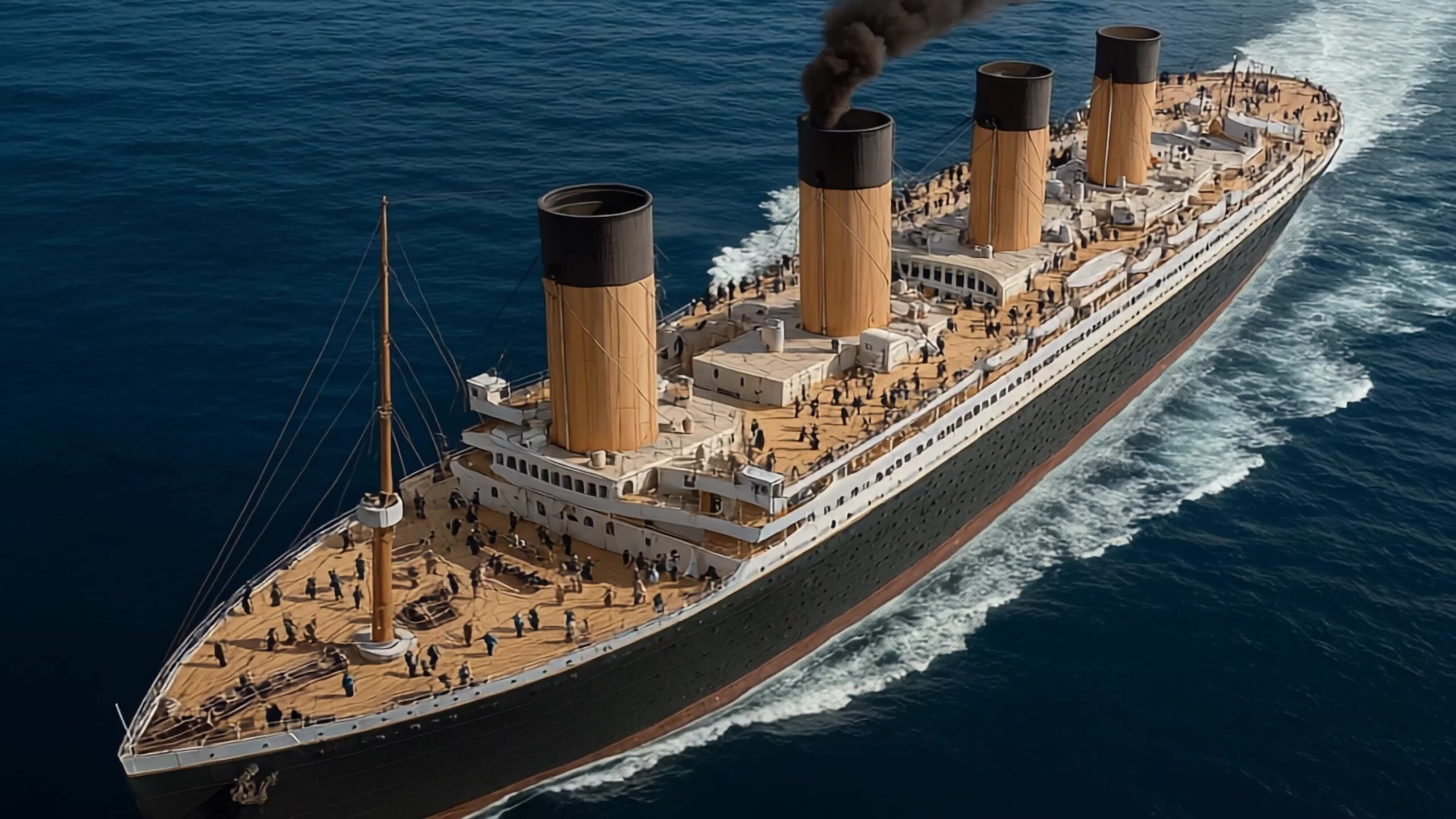 Il Titanic visto dall’alto con i passeggeri sul ponte