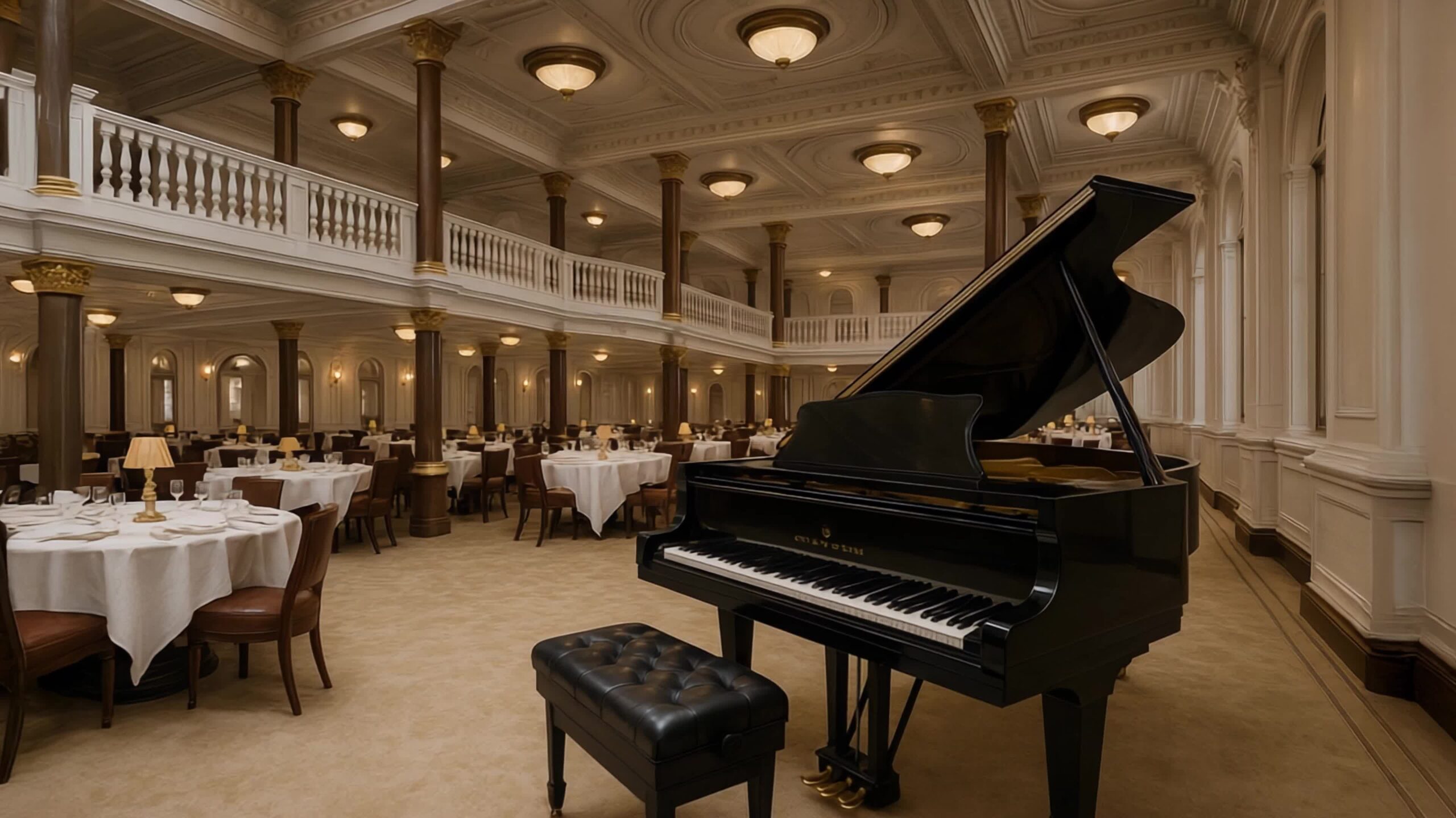 Il pianoforte nella sala da pranzo del Titanic
