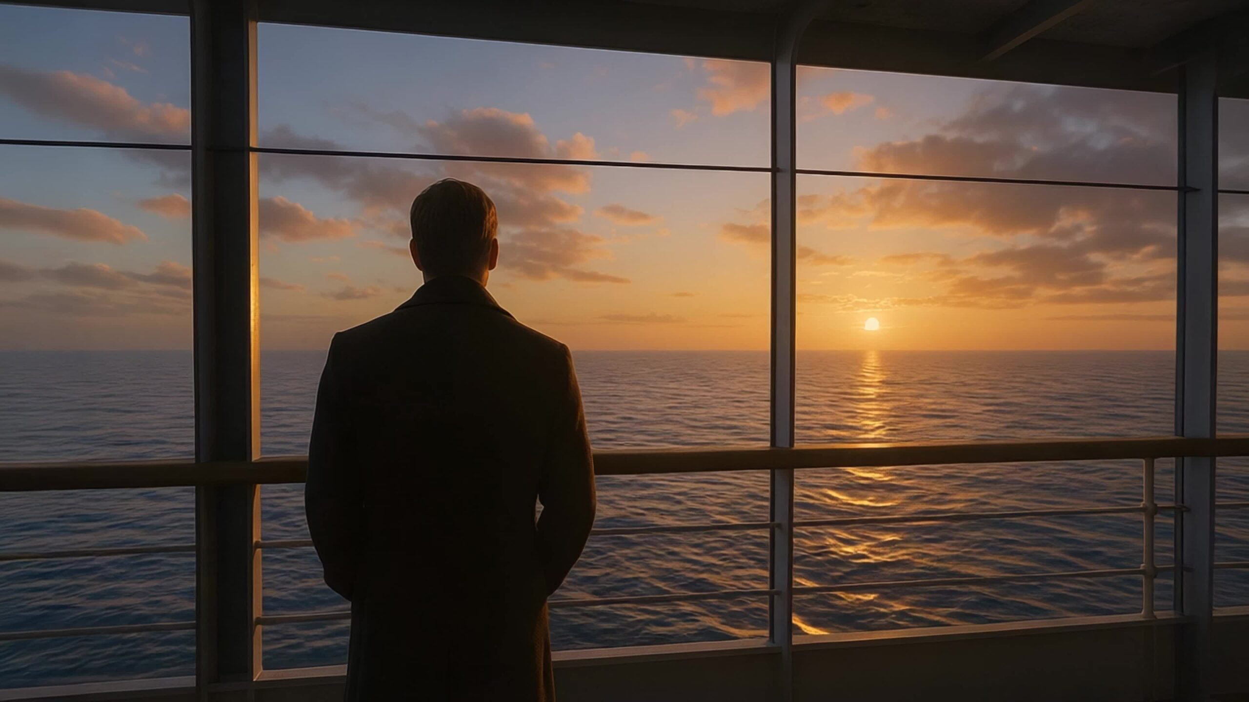 A Titanic passenger watches the sunset