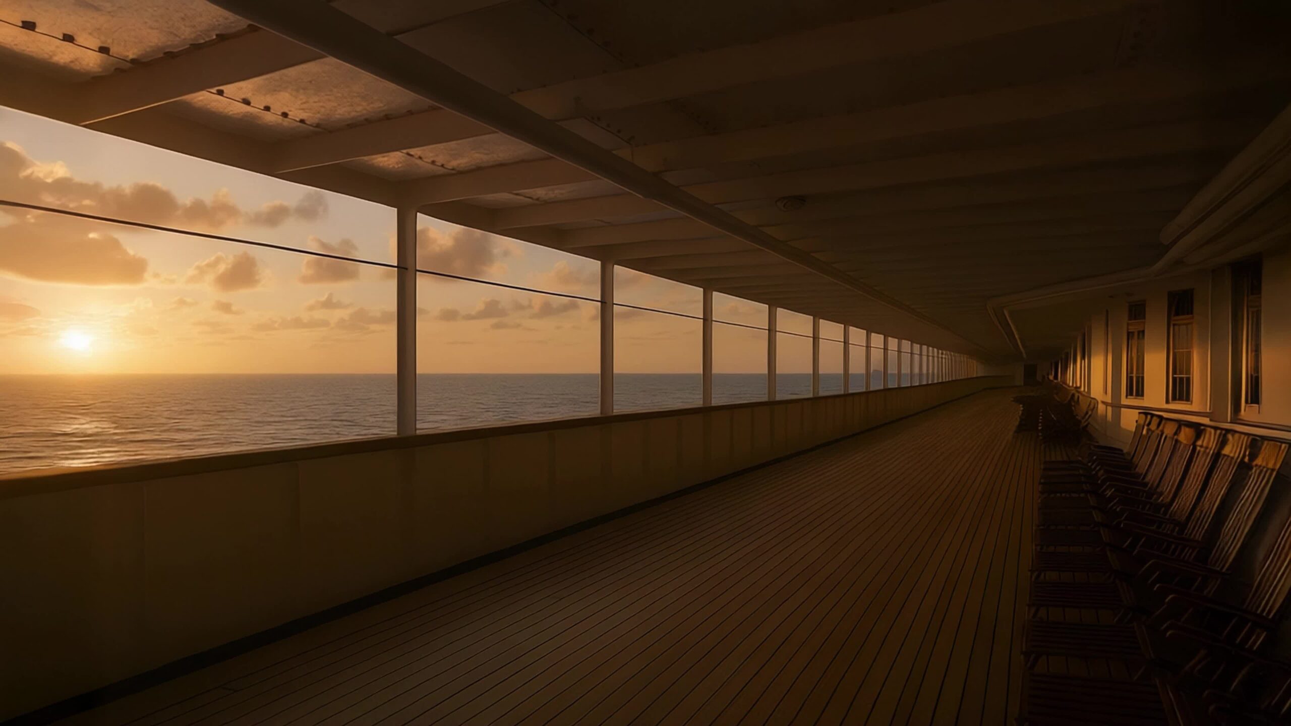 Titanic’s deck at sunset