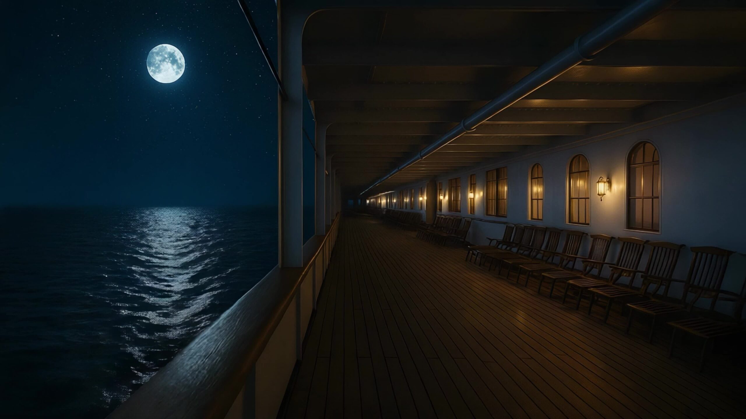 The Titanic under the full moon