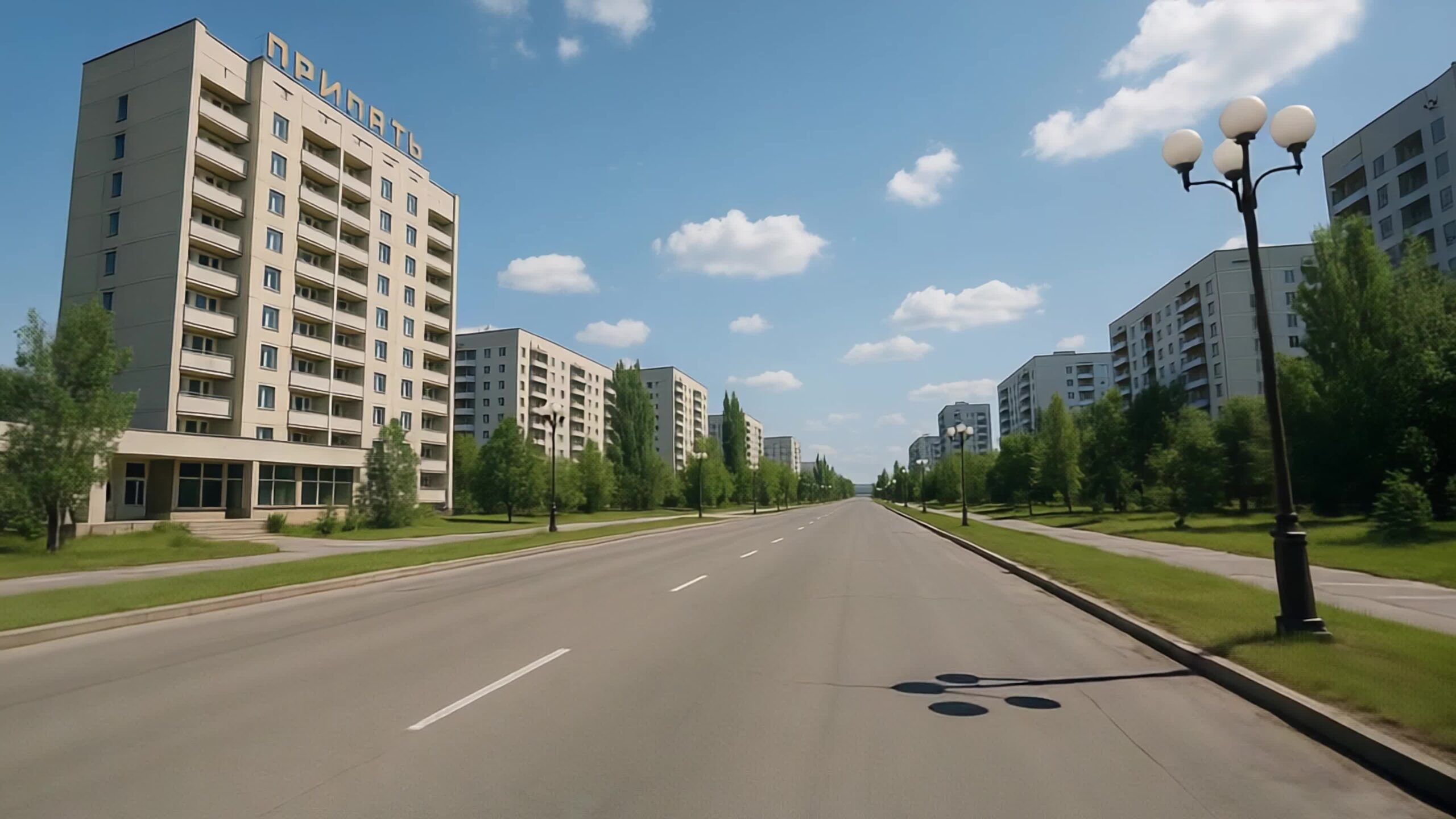Strada principale di Pripyat prima del disastro di Chernobyl