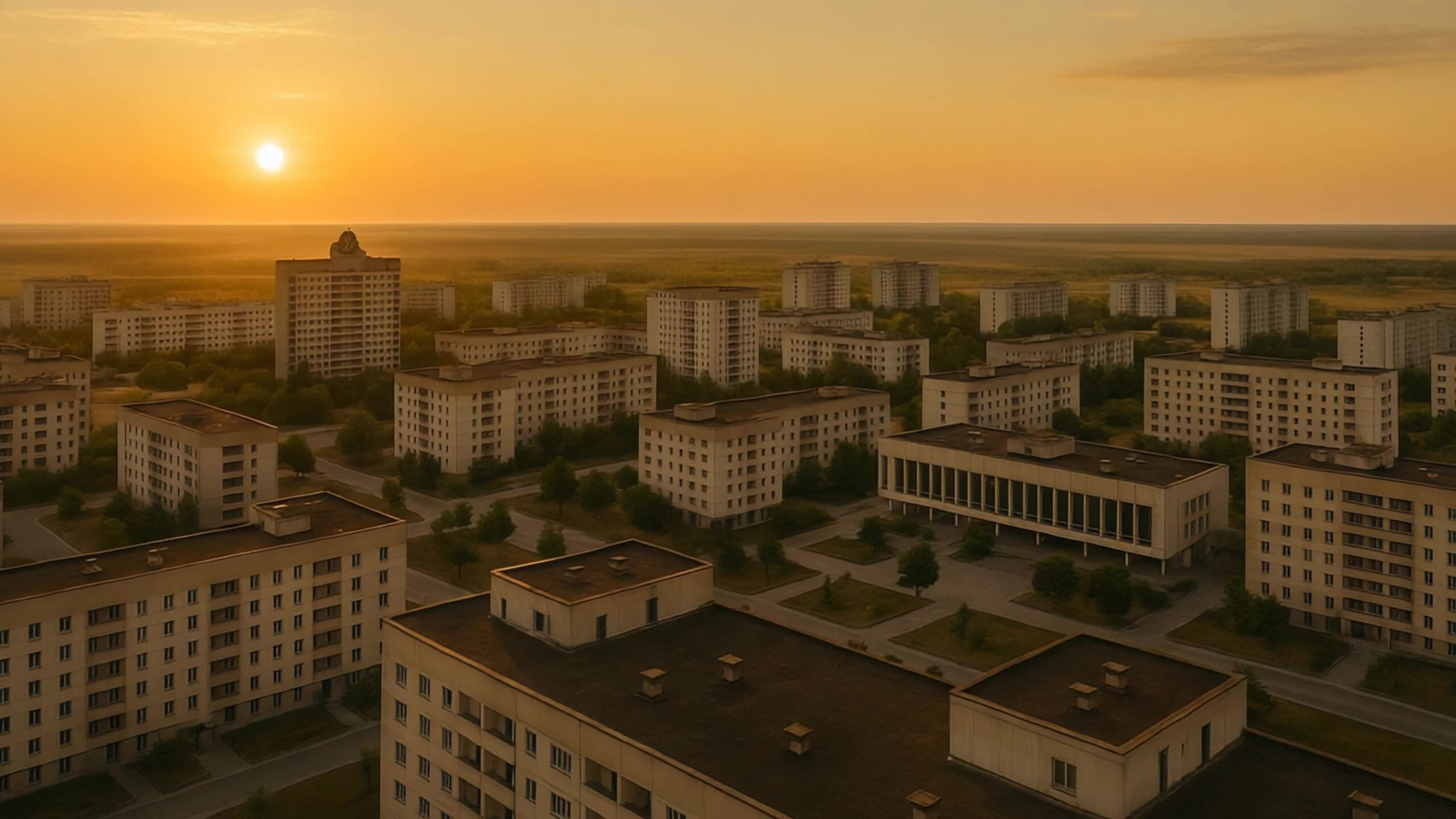 Tramonto sulla città abbandonata di Pripyat