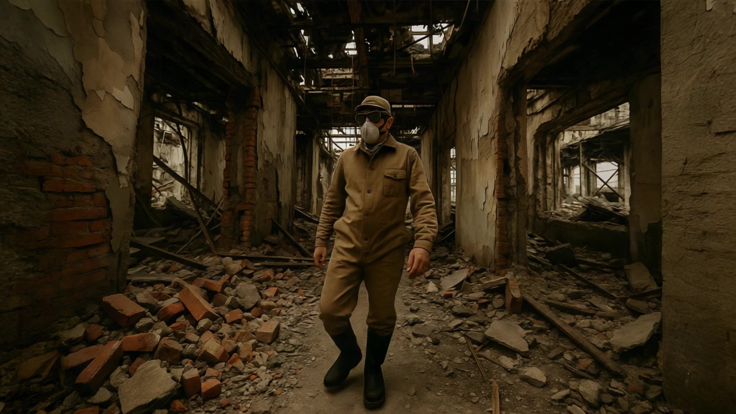 Liquidator Among the Ruins of Chernobyl